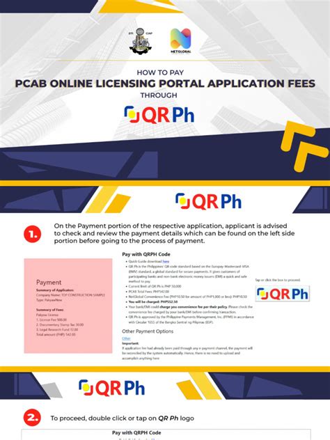 Payment Guide for PCAB Portal filed applications.